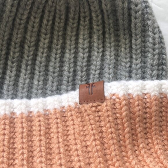 Frye Color Block Beanie HAT Sz.66-68 and Leather Wristlet Set Dust Pink Brown - Picture 5 of 12